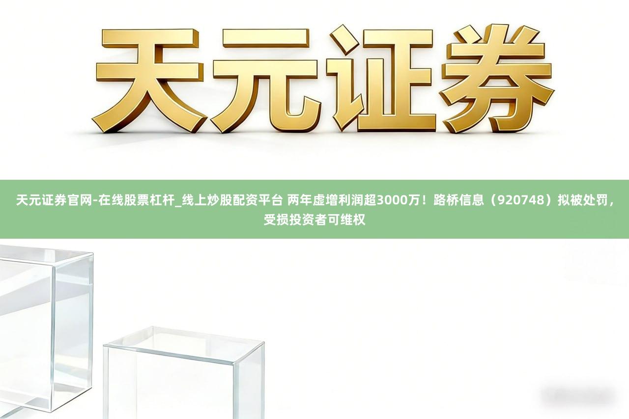 天元证券官网-在线股票杠杆_线上炒股配资平台 两年虚增利润超3000万！路桥信息（920748）拟被处罚，受损投资者可维权